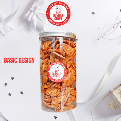 Premium Emping crackers in glass bottle – traditional Indonesia snacks, perfect as Christmas gift ideas, CNY cookies, or Chinese New Year gifts.