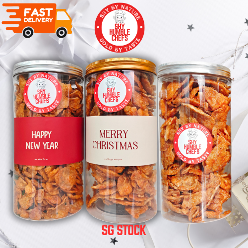 Emping crackers gift bottles in multiple label designs – Indonesia snacks for Christmas gifts, CNY cookies, or bulk corporate orders.