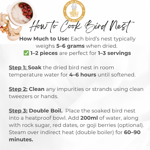 Instructions on how to cook bird's nest with a brand logo at the top.