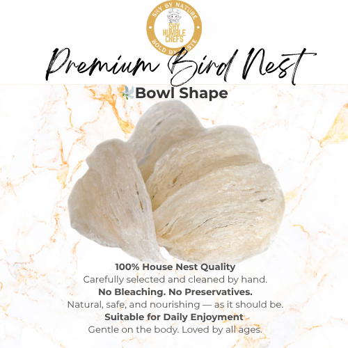 Bird nest with branding and product details on a white background