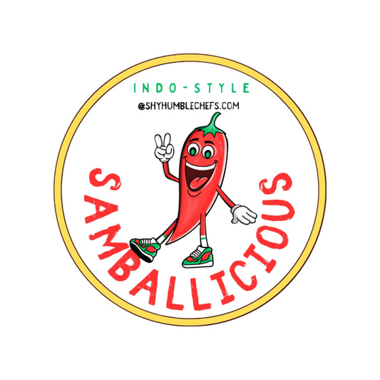 Samballicious sambal chili paste logo with IndoChili branding – Singapore-style chili sauce for nasi padang and nasi goreng