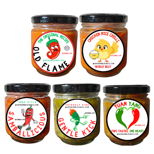 Twin pack chili sauce bottles (5 flavours, 195ml each) handmade in Singapore